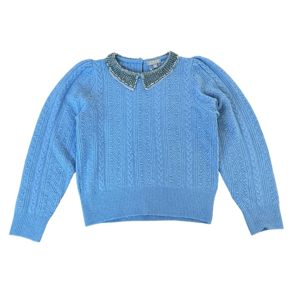 J.Crew Pointelle Cable-Knit Crewneck Sweater with Beaded Collar NWT Size M
